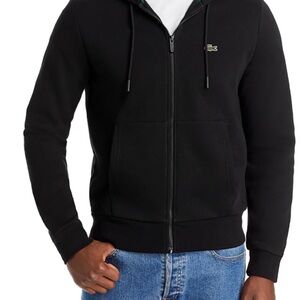 Lacoste Men's Classic Full-Zip Hooded Sweatshirt Jacket Sz S Black NEW Organic